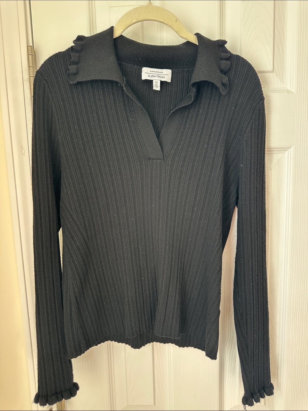 & Other Stories Black Ribbed Collar Knit Top